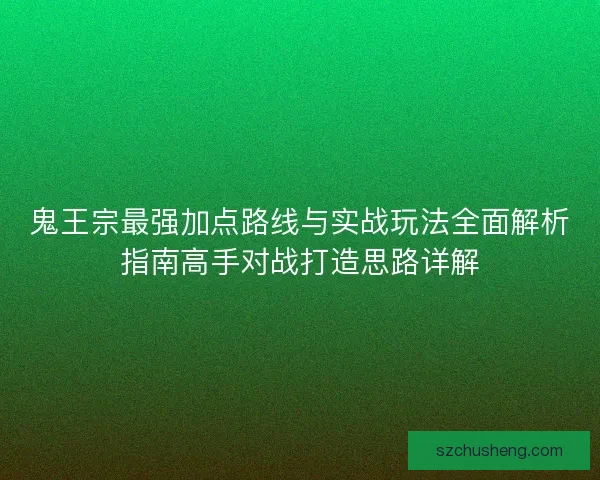 鬼王宗最强加点路线与实战玩法全面解析指南高手对战打造思路详解
